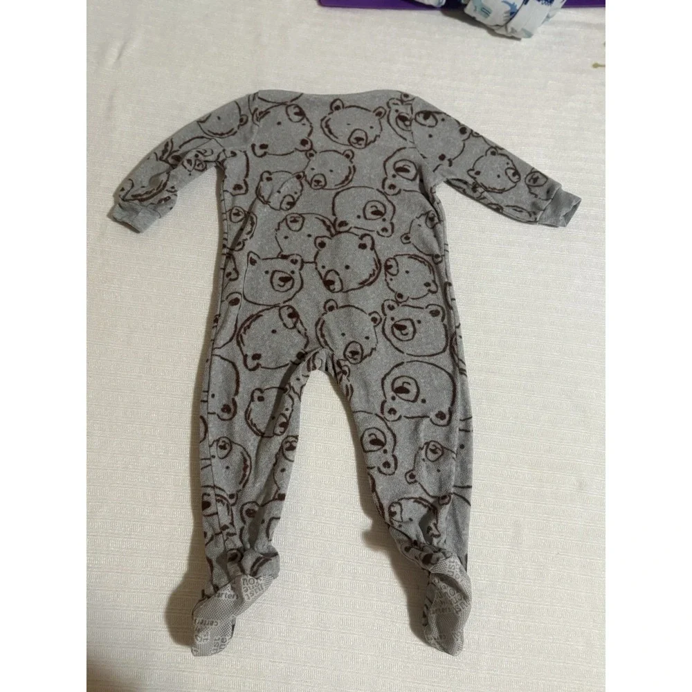 Just One You by Carter's Bear‎ Print Gray Fleece Zip One Piece Sleepwear 18M
